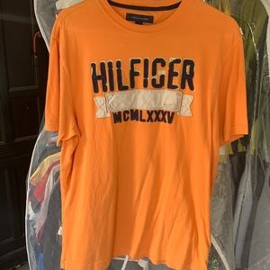 Mens Orange 90s Y2K Vintage Inspired TOMMY HILFIGER JEANS Appliqué T-Shirt